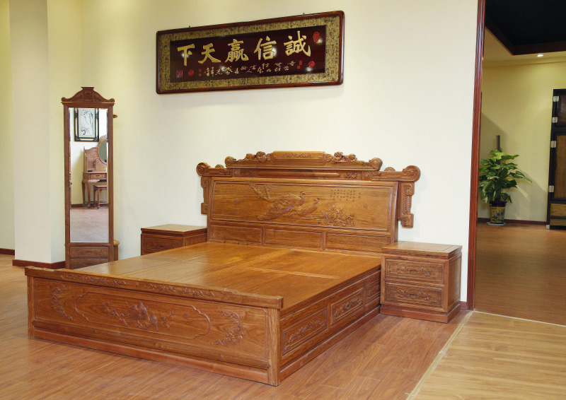 缅甸花梨1.8米财源滚滚滚大床3件套